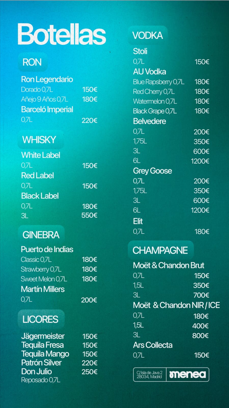 Menu carta menea open air